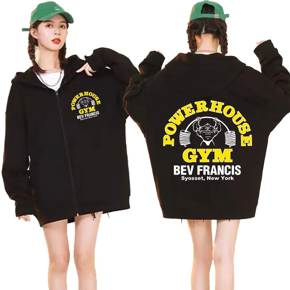 Powerhouse Gym Logo Zipper Hoodie Men's Women Fashion Gothic Geek Fitness Zip Up Jacket Hoodies Sweatshirts Oversized Streetwear