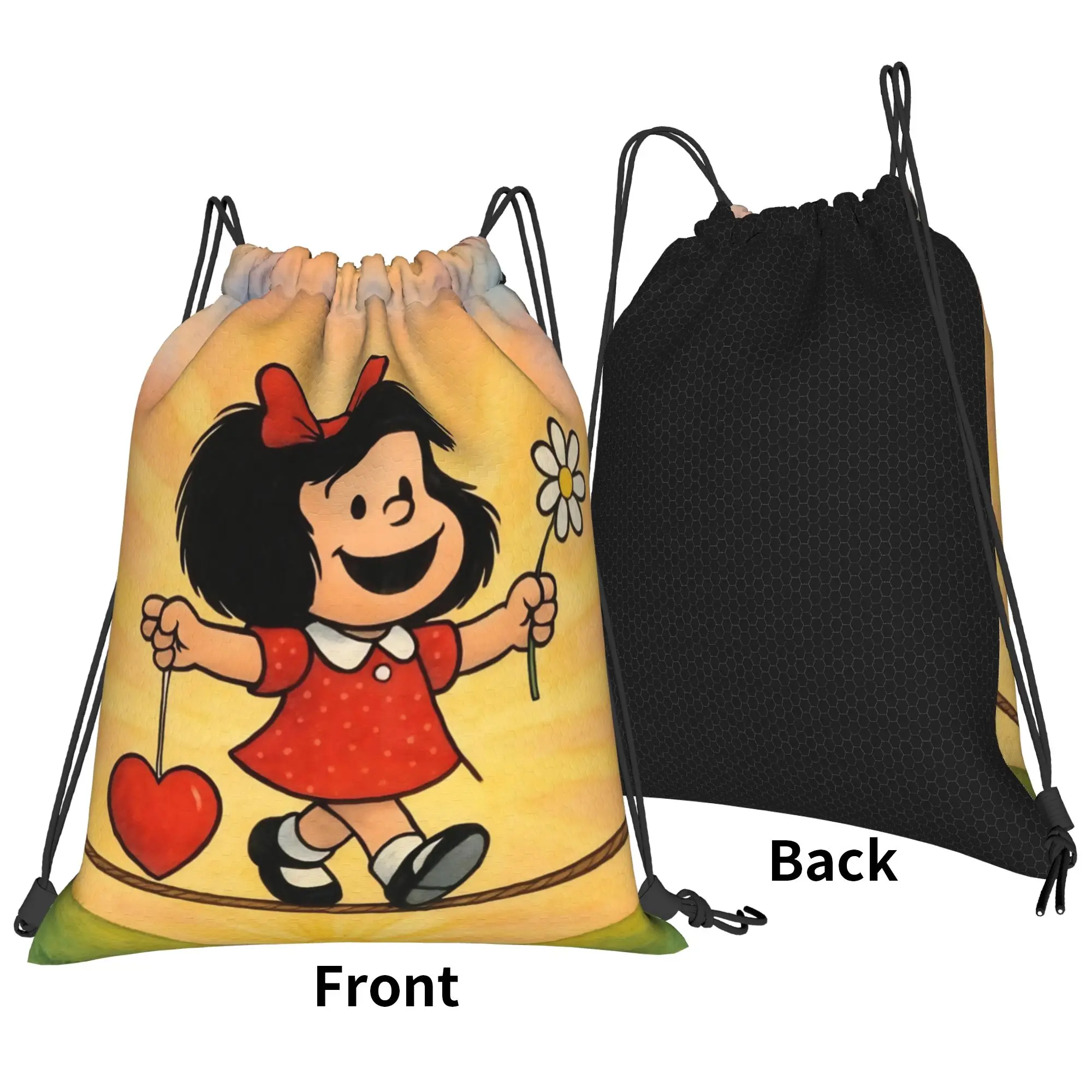 Mafaldas Love Smile Drawstring Backpack Sports Gym Bag Water Resistant  String Sackpack for Hiking 36cm (W) x 43cm (H)