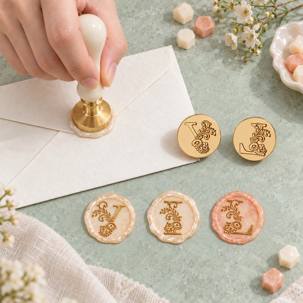 1pc A-Z Initial Elegant Floral Pattern Wax Seal Stamp Head English Letters Brass Sealing Stamp DIY Christmas Greeting Card