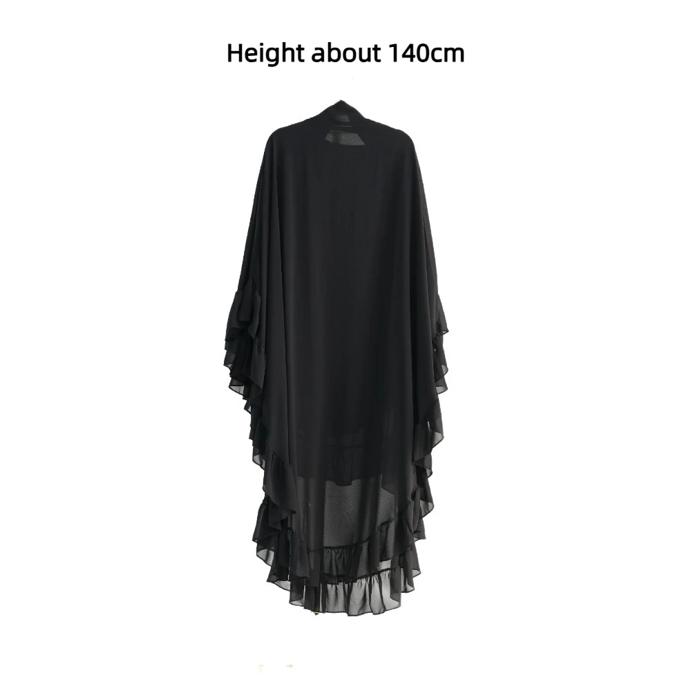 Abaya musulmane longue en mousseline de soie à volants, foulard de couleur unie, Ramadan Khimar Abaya, Robe de prière une pièce, dubaï, Robe noire saoudienne