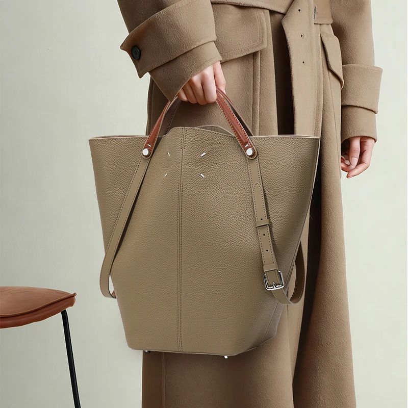 Echte Leder-Bucket-Bag für Damen, Neuer 2026-Stil, Große Kapazität Pendler-Schulter- & Handtasche, Große Tasche, Mama-Tasche