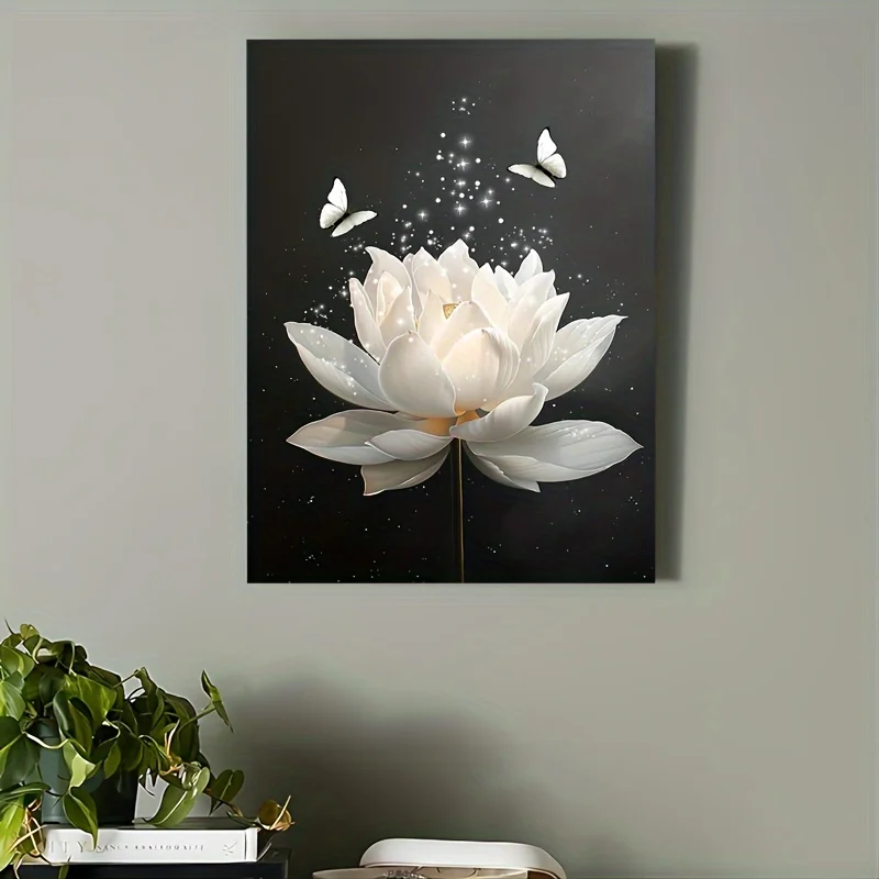 (No frame)2D Flat, 2d Flat 2D Flat Painting, a Single-piece Framed Canvas Artwork, Featuring Delicate White Floral and Butter