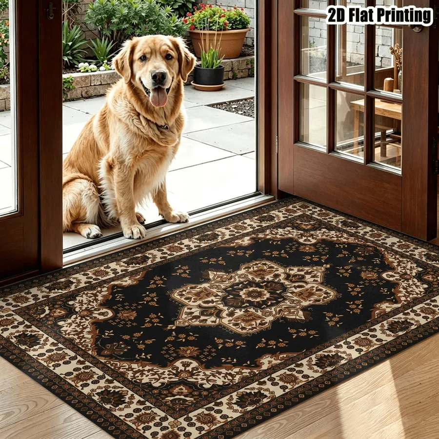 1Pc European Palace Retro Pattern Carpet, Machine Washable, Warm Home Decoration, Suitable for Light Luxury Retro Style, for Living Room, Bedroom, Entryway, Office, Corridor and Other Areas
