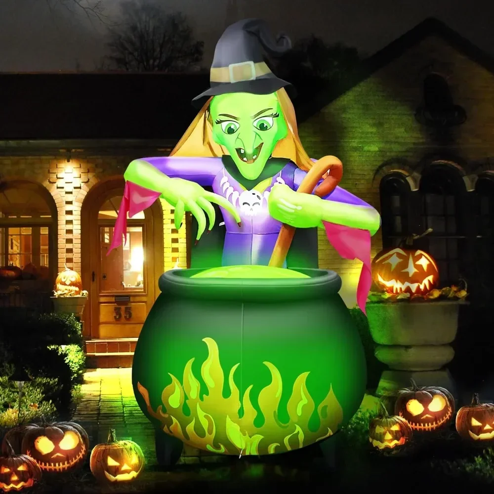 

8FT Halloween Inflatables Outdoor Decoration, Giant Witches Cauldron Halloween Blow Ups with Built-in LED Lights for Outside