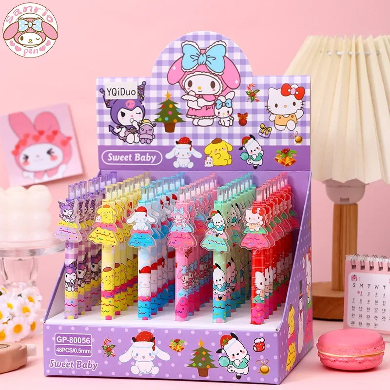 Imagem -02 - Sanrio-canetas Gel de Tinta Preta Kuromi Cinnamoroll Hellokitty 0.5 Canetas Neutras Material Escolar e Escritório Criativo Brinde Promocional 48 Pcs