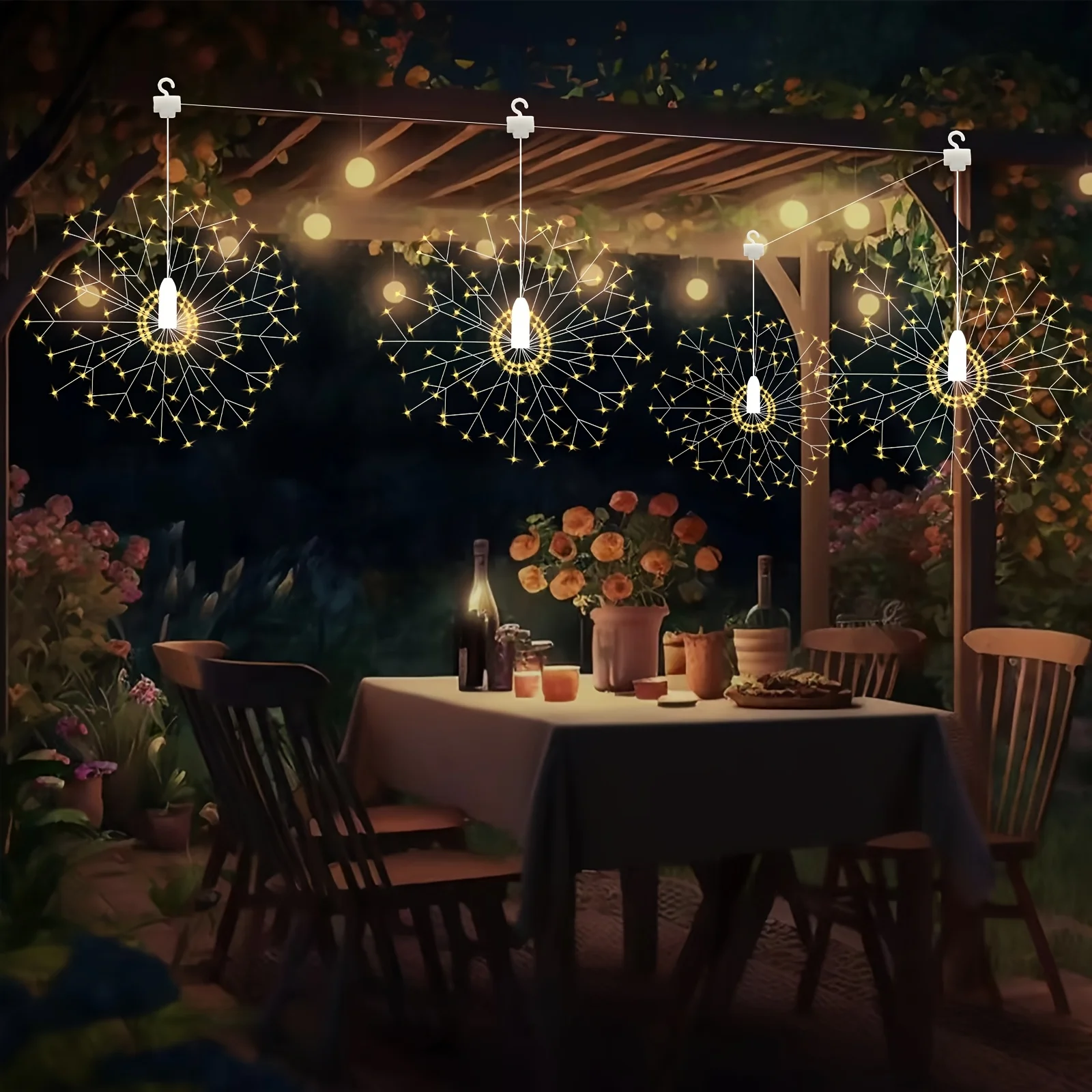 4pcs Solar Outdoor Firefly Light LED Copper Wire Fairy Light Waterproof DIY Firework Lamp for Patio Eaves Garden Yard Christmas