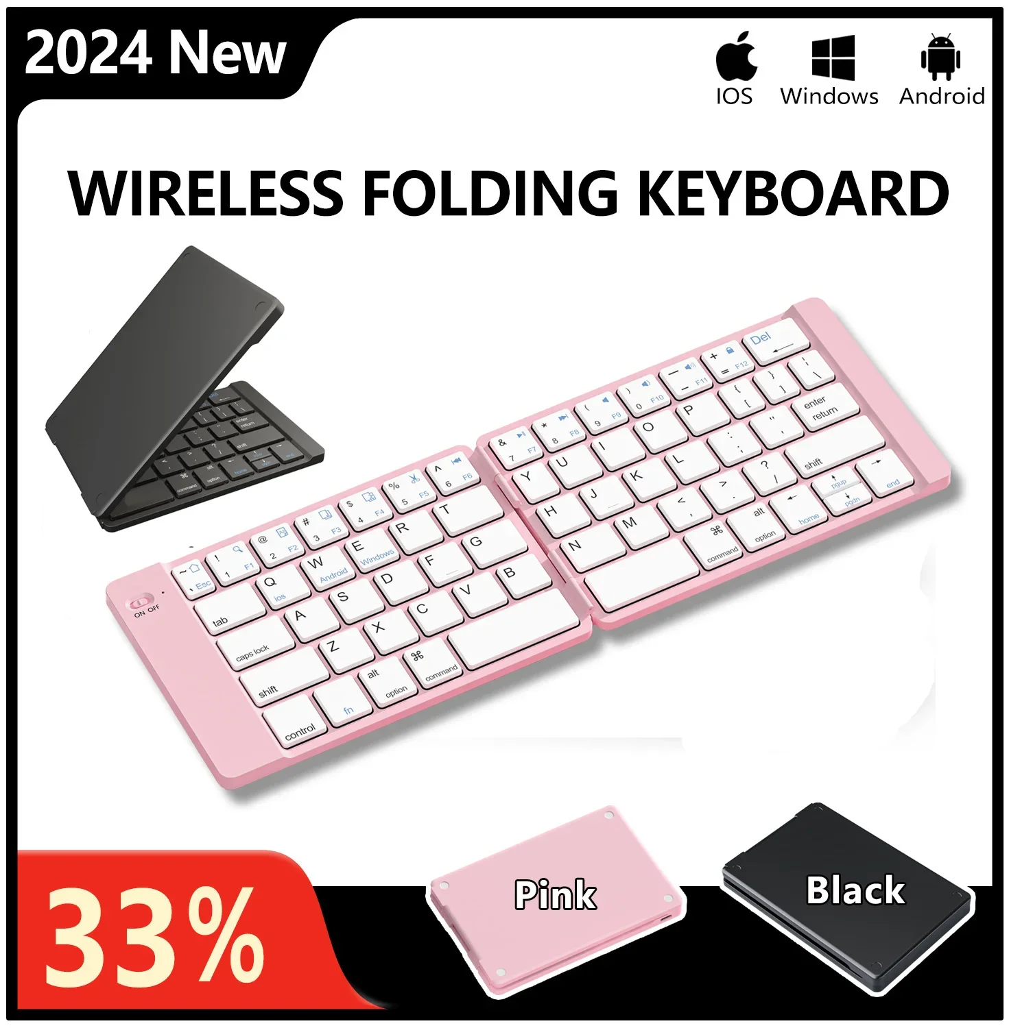 

PopBloom Mini Foldable Wireless Keyboard Slim Portable Bluetooth Keyboard Rechargeable Folding Keyboard for IOS Windows Android
