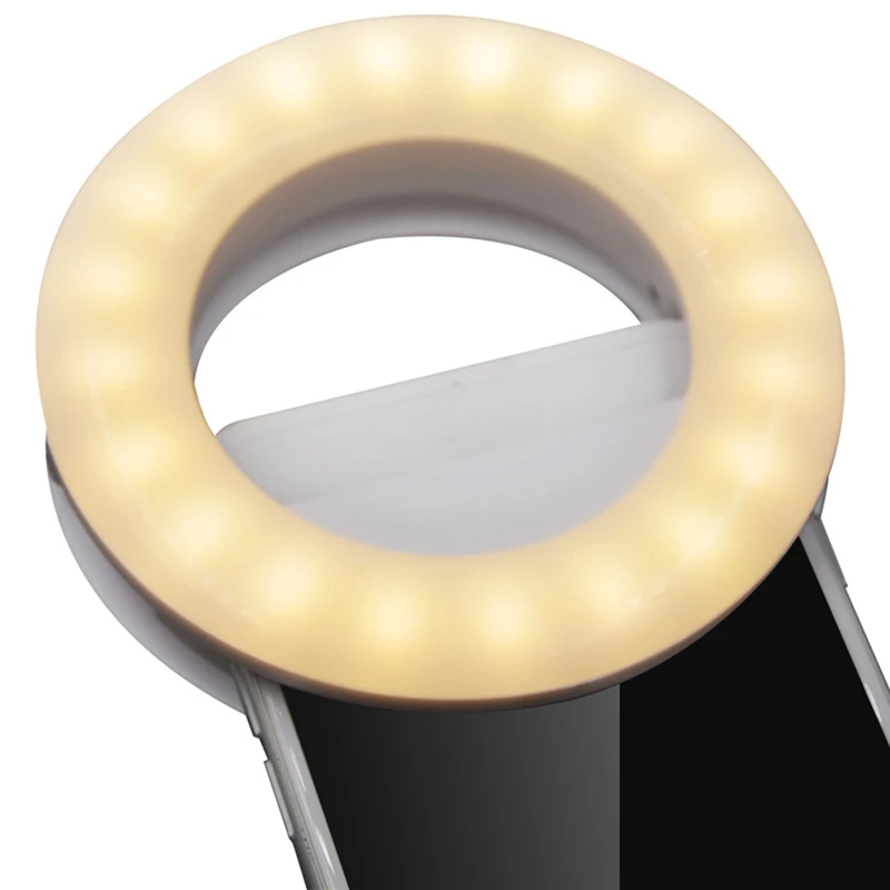 ZIZI Selfie Ring Light للهاتف الخليوي القابل لإعادة الشحن، مشبك ضوء حلقي وكاميرا الكمبيوتر المحمول 3 أوضاع إضاءة قابلة للتعديل