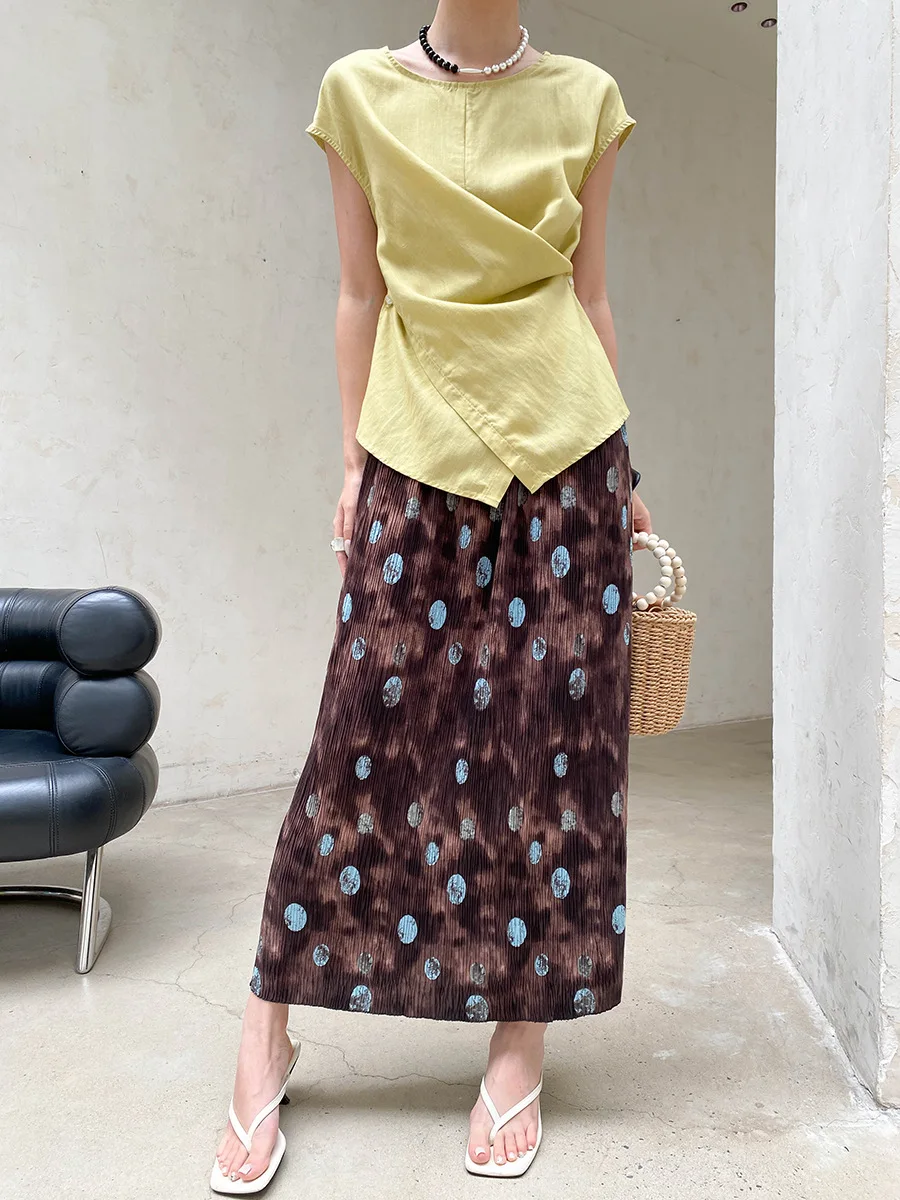 Sommerlicher Damenrock mit elastischem Bund, plissierter Textur, Retro-Print und geradem Schnitt – Detail 18