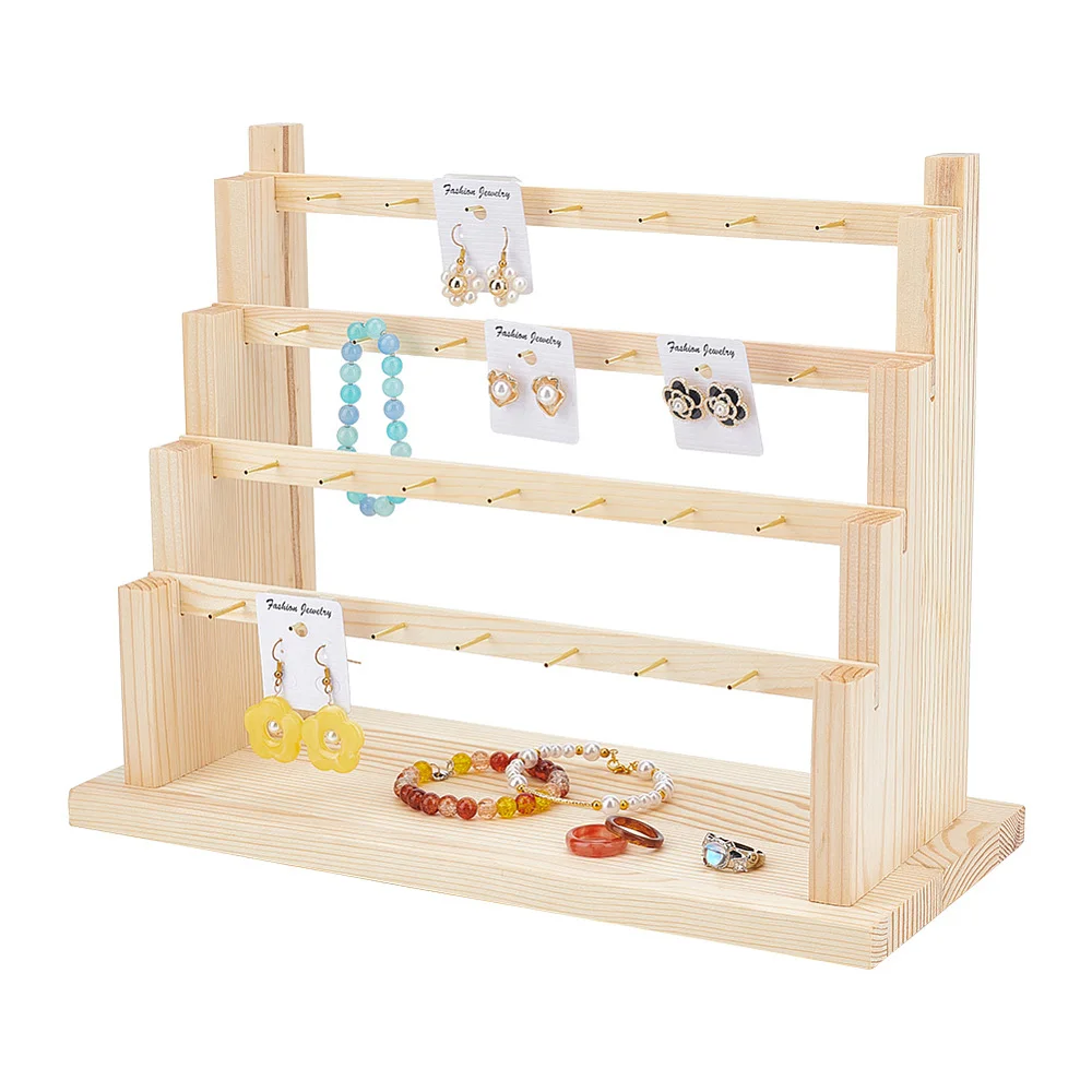 

PH 4 Tier Earring Stand Display Wood Earring Holder Organizer Ear Stud Holder Rack Removable Wooden Jewelry Showcase