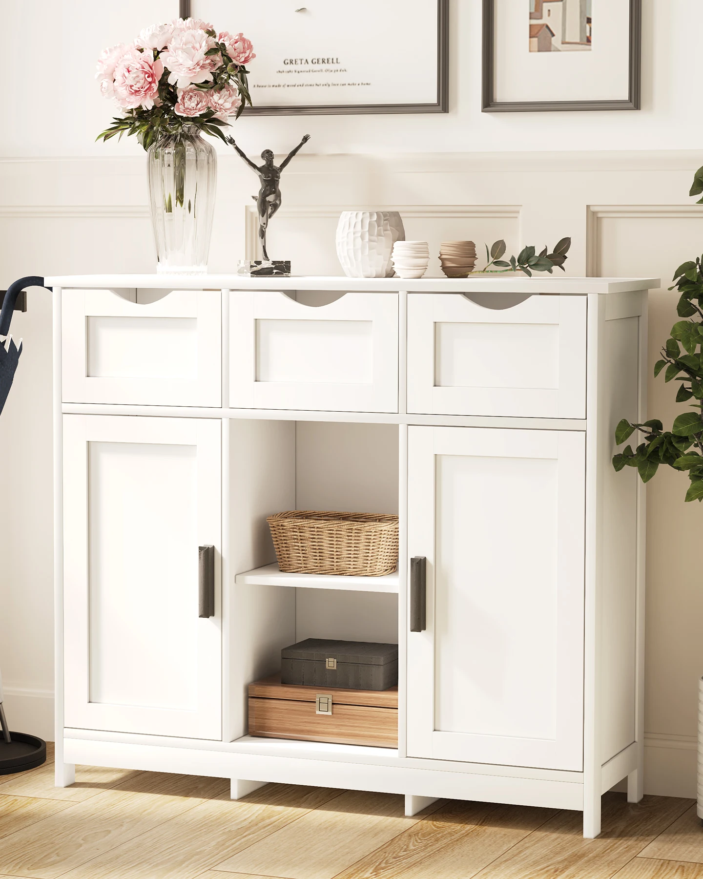 MIRROTOWEL Storage Cabinets，Wooden Floor Cabinet，with Drawers and Shelves Storage Cabinets，Accent Cabinet for Living Room， Bedro