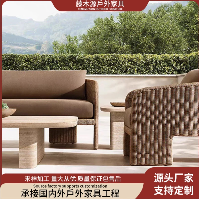 Outdoor Sofa Nordic Outdoor Sofa Courtyard,, Living Room, Balcony, Waterproof Leisure Two-Seater Combination Chair, Rattan L