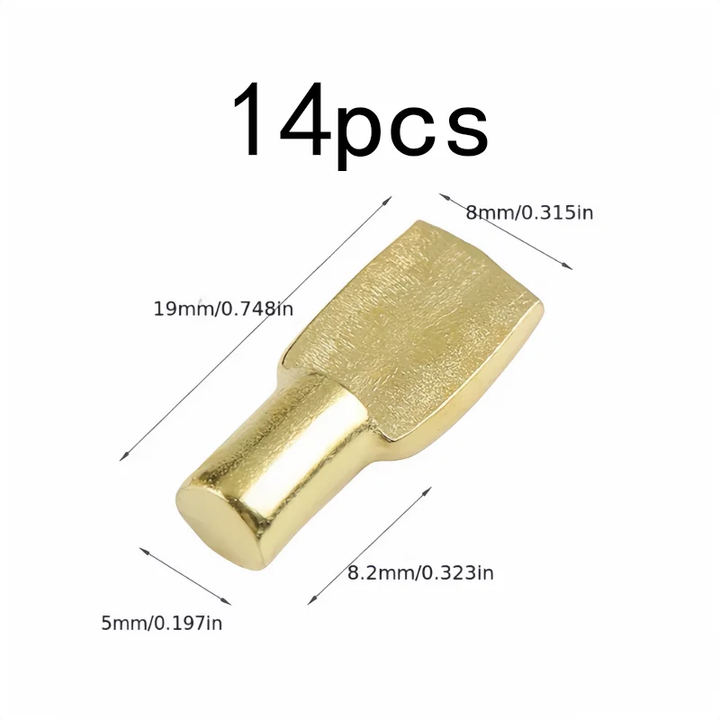 14 pcs 5mm Bookcase Shelf Clips with Sturdy Iron Core, ideal for Furniture Hardware and Bookshelf Support, Gold Plated Finish