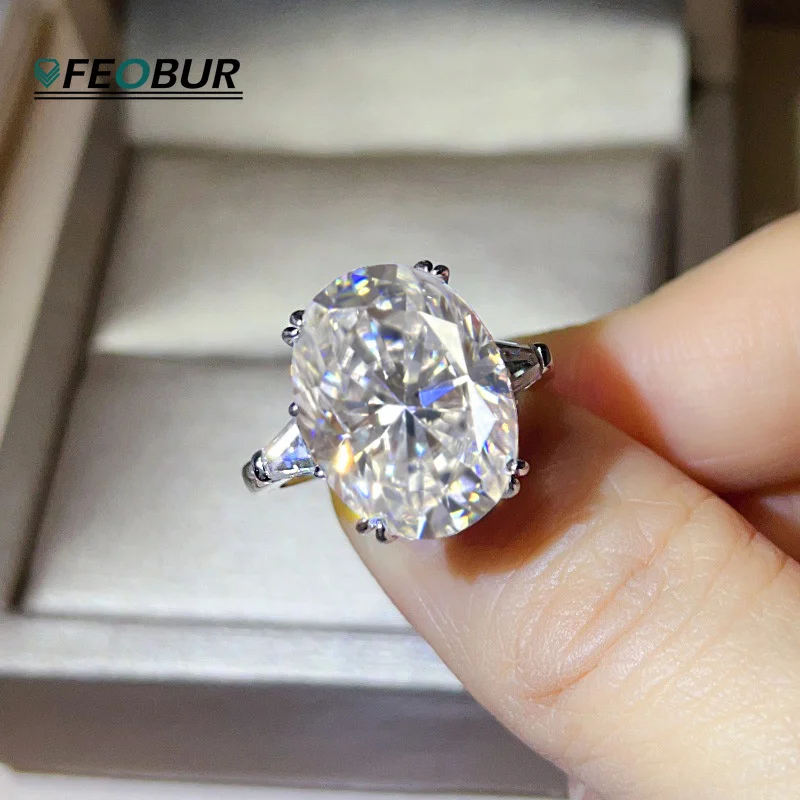 FEOBUR 3-10Carat Oval Cut All Moissanite Wedding Ring with Certificate Lab Diamond 925 Sterling Silver Band Luxury Jewelry Women