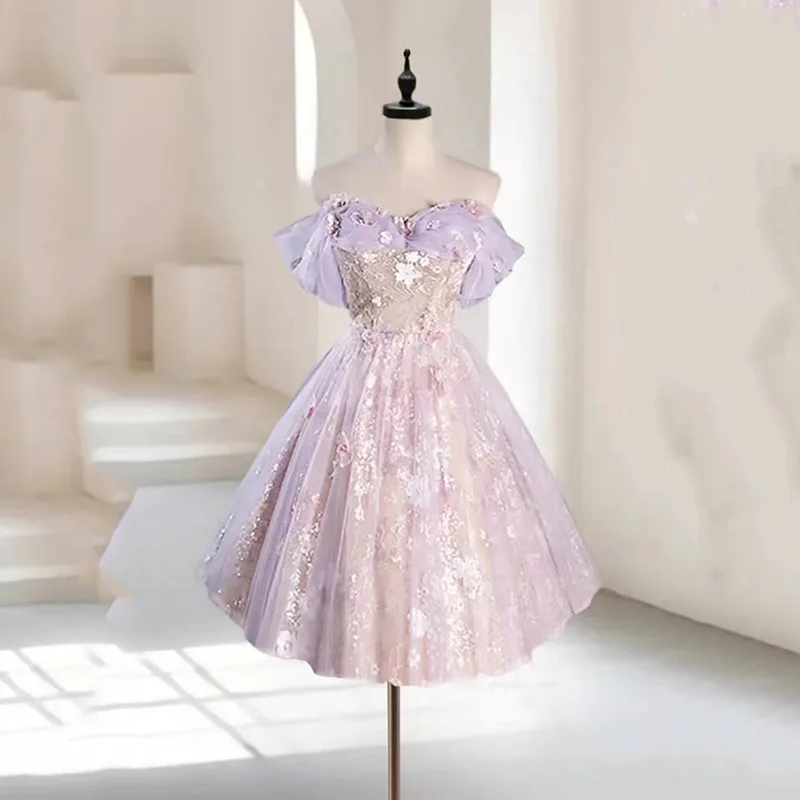 

Purple Summer Evening Dress for Women 2025 New Vocal Art Exam Student Day Adult Ceremony Runaway Princess Short Graduation Dress