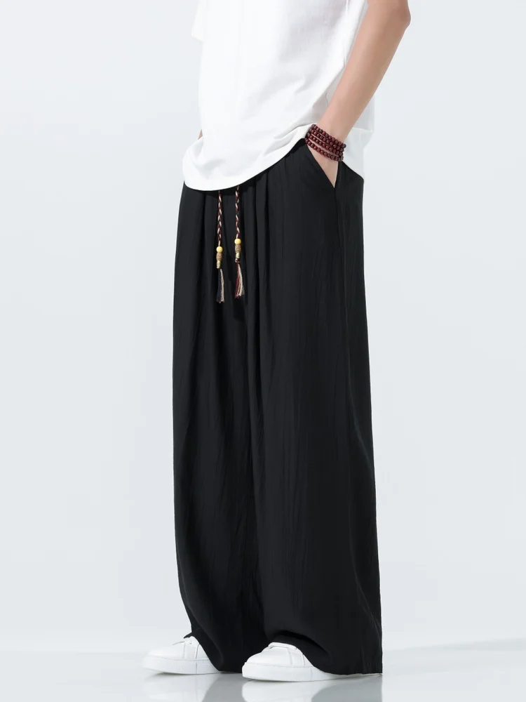 

Новые повседневные брюки в китайском стиле, мужские свободные брюки из ледяного шелка больших размеров, летние винтажные широкие брюки, модный бренд