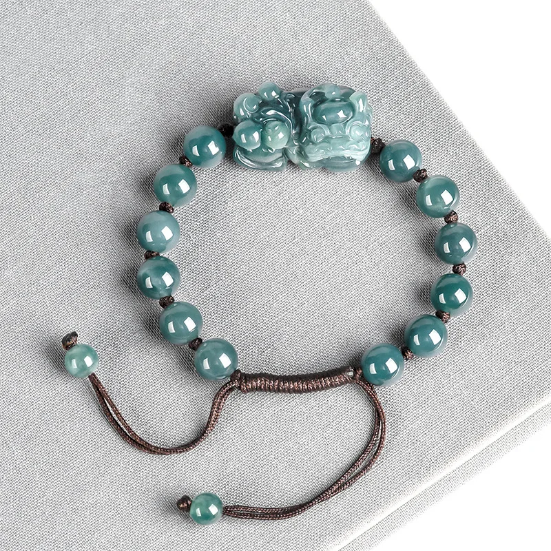 

Natural A-grade Jadeite Blue Water Pixiu Bracelet Hand Woven Fortune Seeking Ice Jade Women's Jewelry Drop Shipping