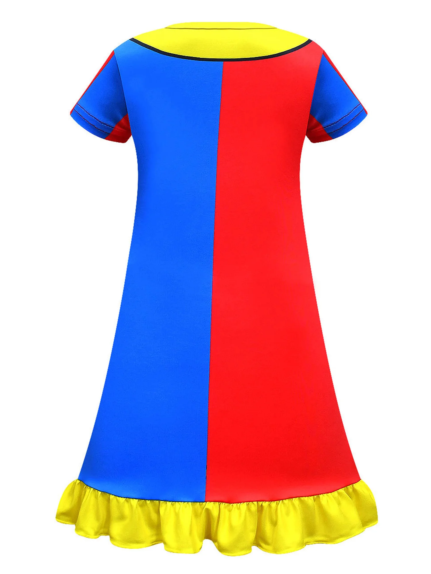 Bambini ragazze pagliaccio Costume Cosplay personaggio dei cartoni animati gioco di ruolo rosso blu contrasto di colore a-line Dress per la festa di Halloween