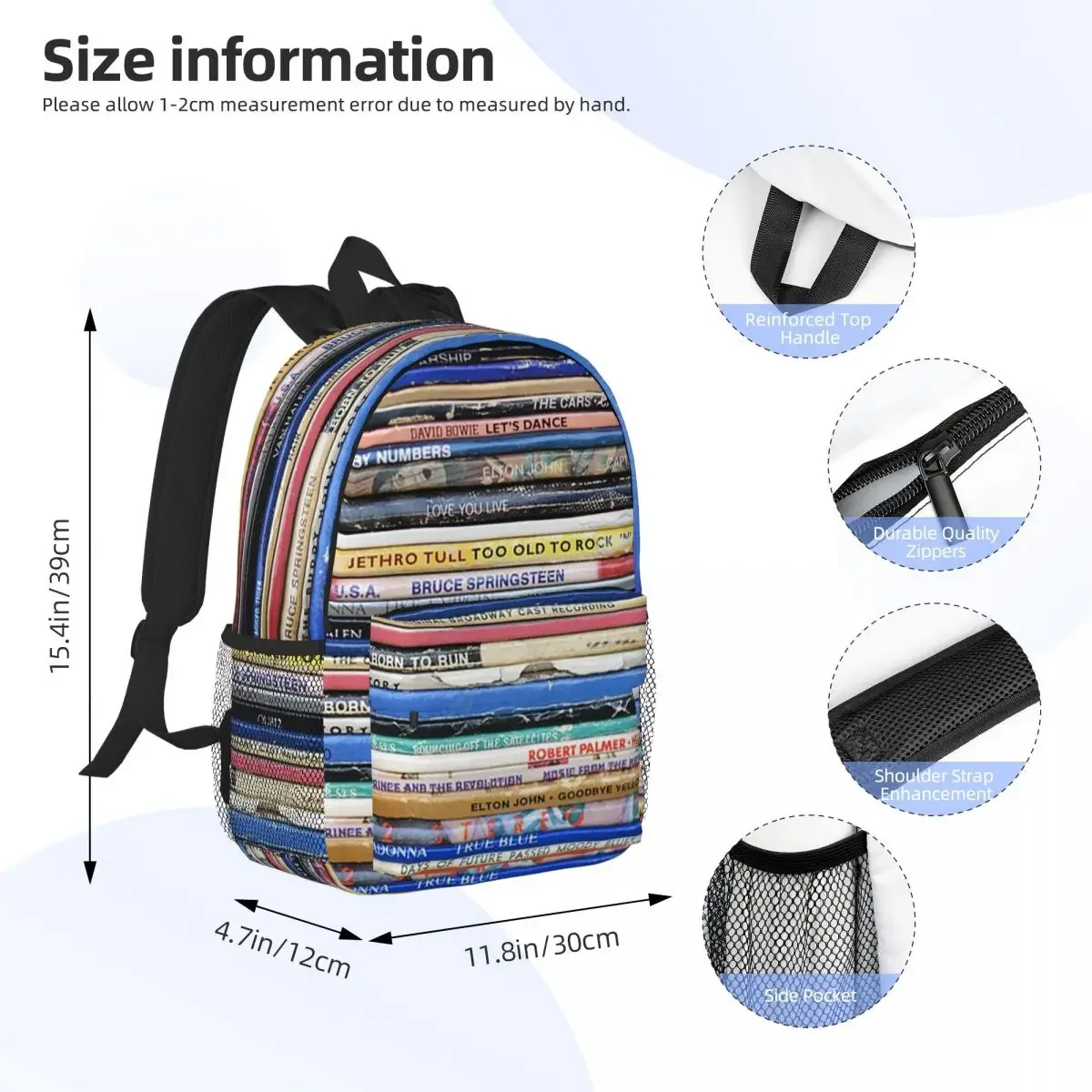 Vintage Retro Record Album Spines Backpacks Teenager Bookbag Students School Bags Laptop Rucksack Shoulder Bag Large Capacity