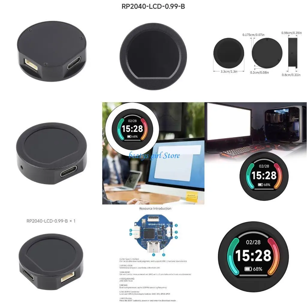 

C7AB RP2040 Microcontroller 0.99inch LCD Screen Development Board with 0.99" Colorful Round Screen Acceleration