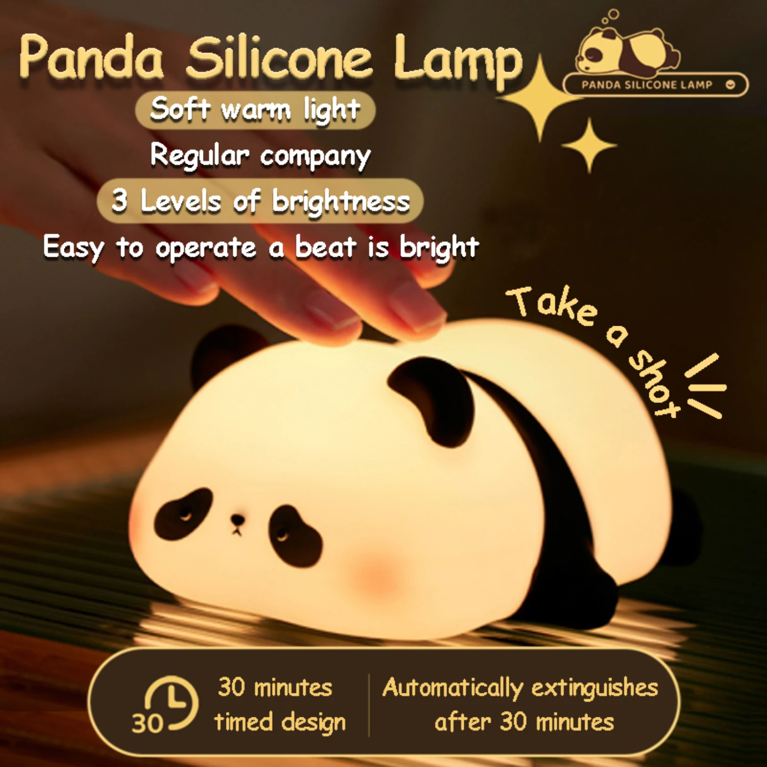 Adorable Mini Rechargeable Silicone Panda Night Lights with Timing Function, Cartoon Design and Cute Bedside Lamp - Creative Bed