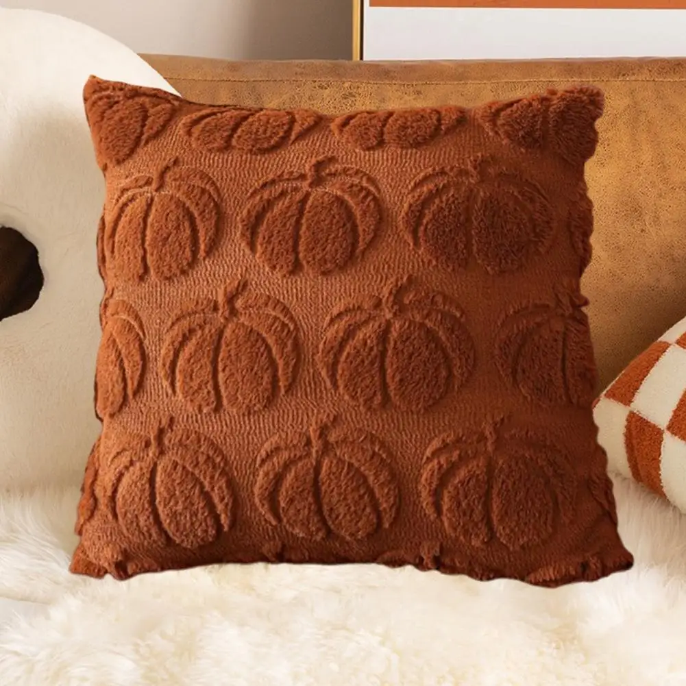 Halloween Pillowcase 3D Pumpkin Pattern Hidden Zipper Square Shape Long PV Velvet Pillowcase Pillow Cover