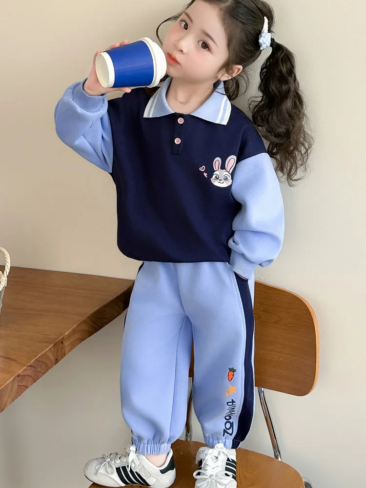 spring-new-casual-sporty-rabbit-police-officer-outfit-for-little-girls-children's-clothing-set-lightweight-breathable-machine
