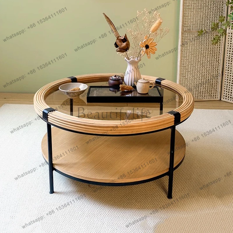 

Vintage Wabi Sabi Coffee Tables Round Trendy Aesthetic Minimalist Coffee Tables Unique Rustic Table Basse Furniture For Home