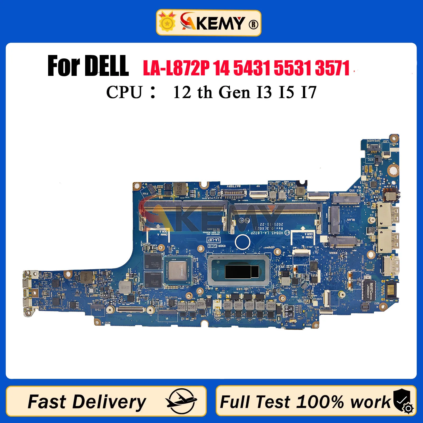 

0N48XR JRW36 for Dell Latitude 5531 Precision 3571 Motherboard i5 i7 12th Gen cpu V2G GPU CWGKT LA-L872P DDR5 100% Full Tested