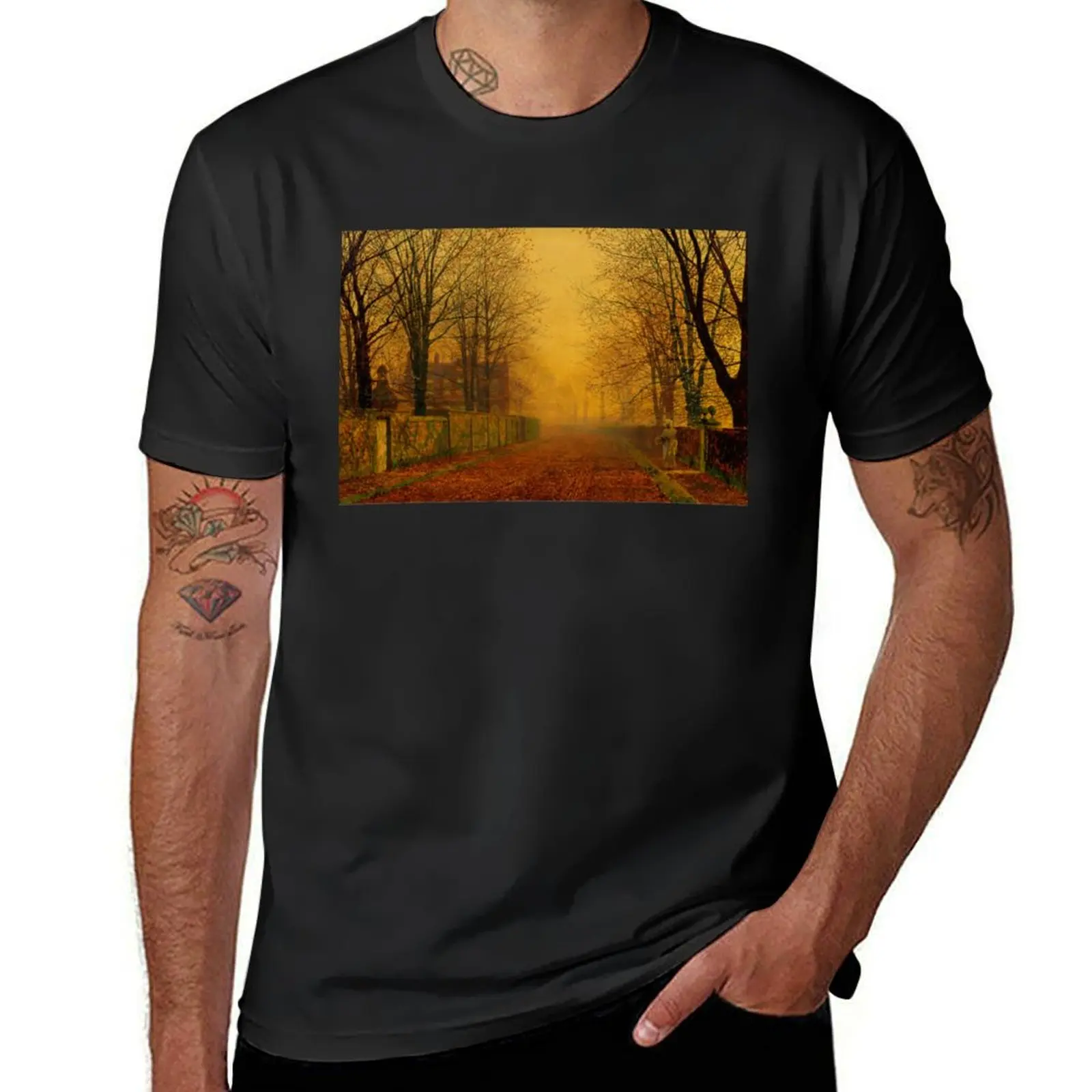 John Atkinson Grimshaw-Camiseta con brillo nocturno para hombre, ropa estética lisa, camisetas negras de gran tamaño, top de verano