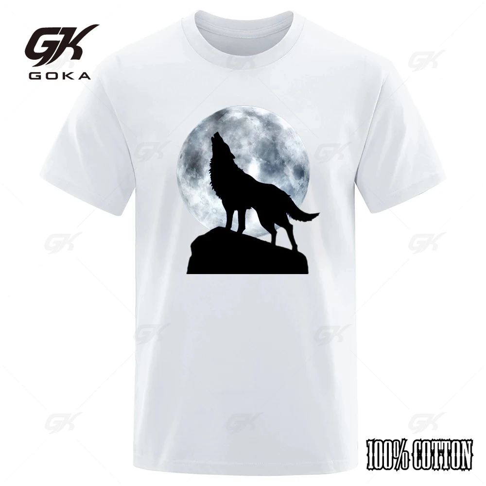 Funny Wolf Clothes Mens Comfortable Street T-Shirt Summer 100% Cotton Oversize T-Shirt Hip Hop Anti-Wrinkle T Shirts