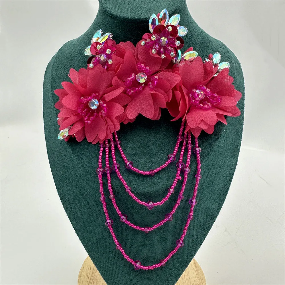 Fashion Handmade  3d  Rhinestone Flower Embroidery Applique Patch Sew On  Hat and Clothes for DIY
