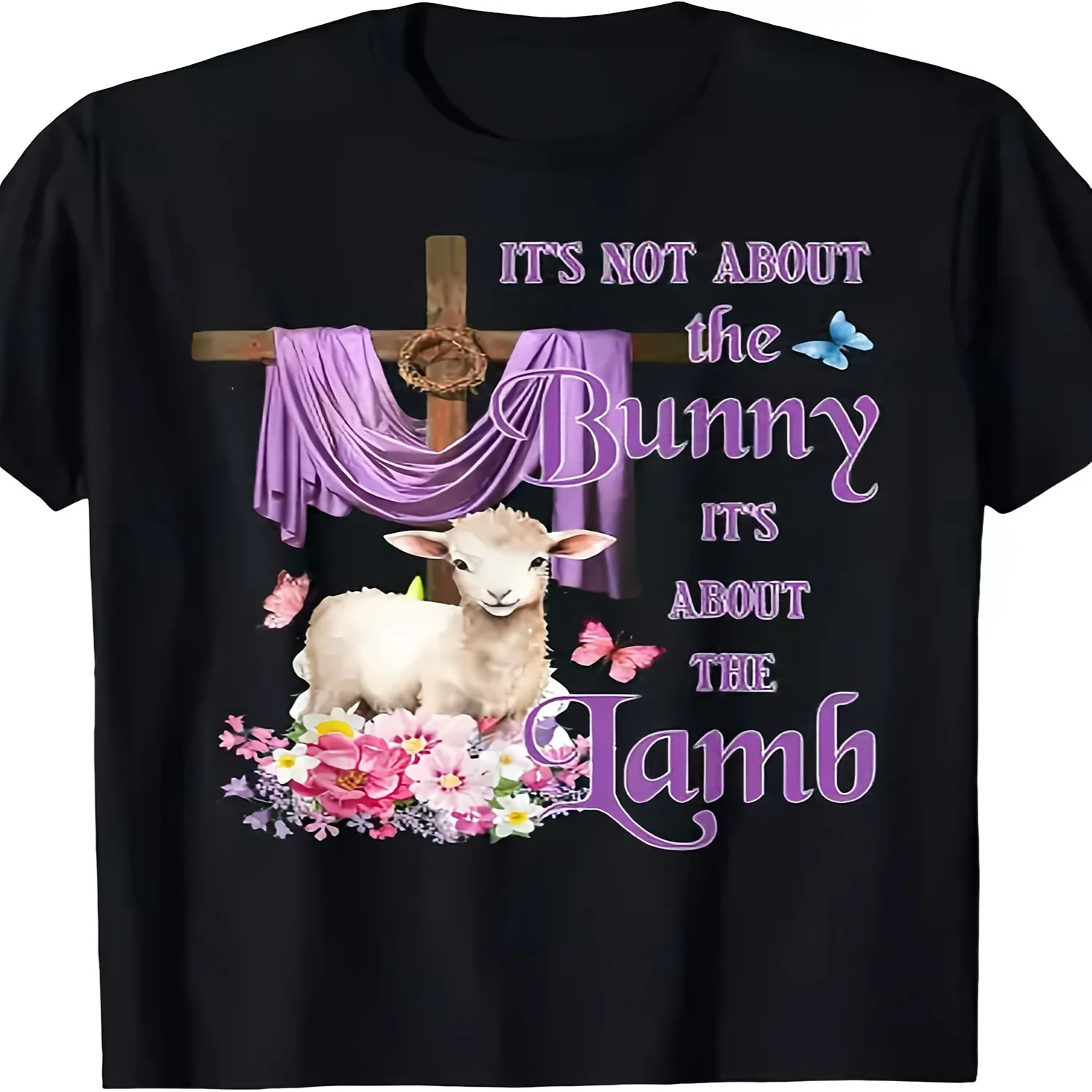 Men'S Casual Short Sleeve Easter T-Shirt _ _It'S Not About The Bunny It'S About The Lamb_ Funny Graphic Tee _ Comfortable Crew Neck, Regular Fit, All-Season Wear Cotton Tee, Gift For Him