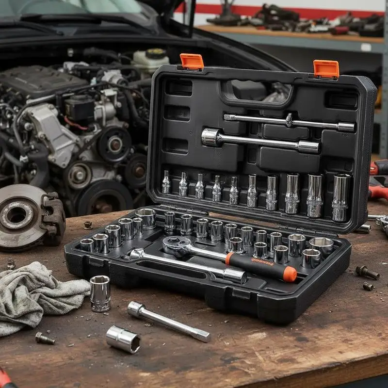 

Ratchet Wrench Tool Kit 1/2 Inch Drive For Automotive Repair Engine Maintenance Machinery Assembly, 33 Pieces SAE Metric Sockets CR-V Alloy Steel Extension Bar Storage Case