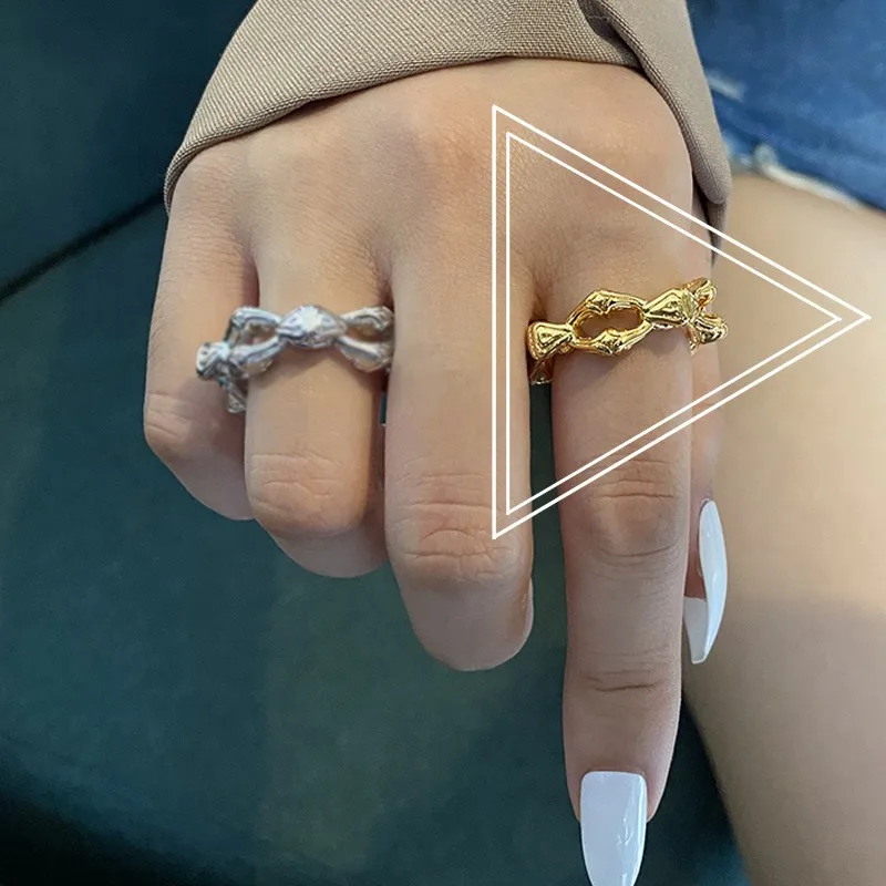 925 Sterling Silver Retro Design Woman Light Luxury Texture bundy Hollow Ring Fine Daily Accessories Gifts