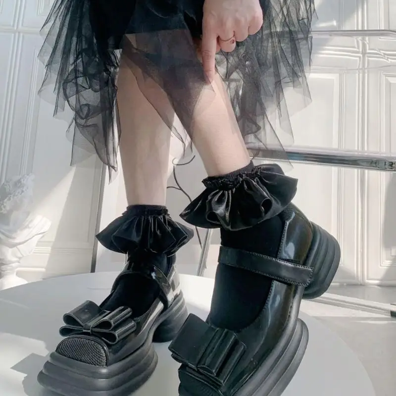 195E النساء لوليتا طاقم الجوارب القطنية الجوارب كشكش مكشكش الكاحل اللباس الجوارب الحلو العجل الجوارب الأميرات الجوارب