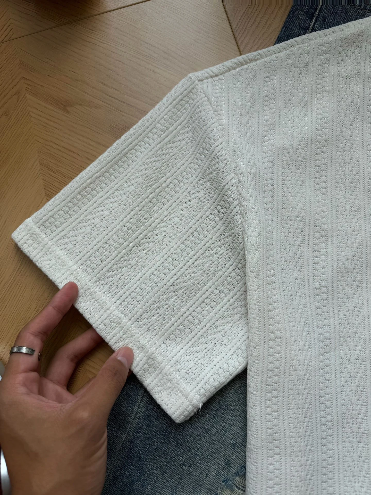 Men's Short Sleeve Knitted T-shirt Breathable Texture Wheat Ear Pattern Cleanfit Shoulder Summer Casual Fashion Cool Feeling
