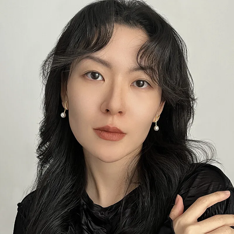 Amxiu Sterling Silver 925 Original Mystery Pure Silver X-Shaped Intersecting With Pearl Inlay, Low-Key Luxury,  Earrings