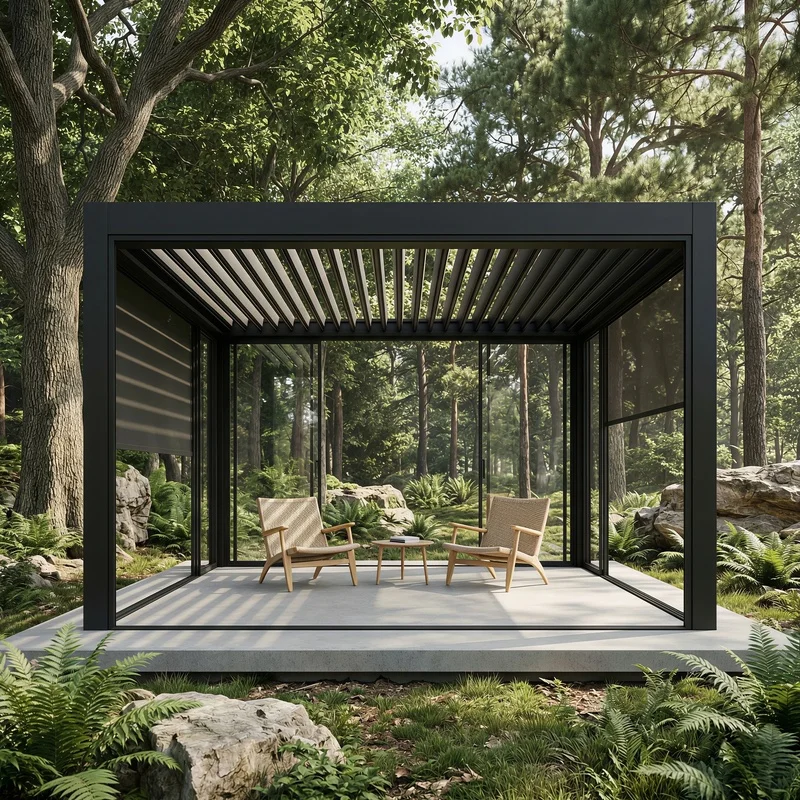Eco-Friendly Green Building Aluminum Pergola Heavy-Duty Waterproof Standing Sustainable Bioclimatic Shade Shelter Balcony
