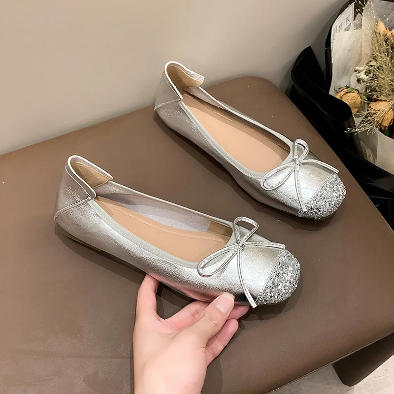 

Французские туфли с яичным рулетом 2025, новые летние бабушкины туфли на плоской подошве с бантом и очень мягкой подошвой