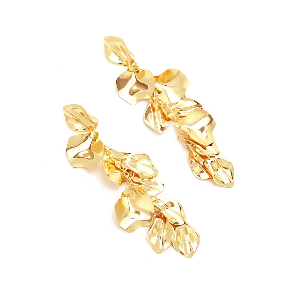 Goldfarbene Blütenblatt-Ohrhänger für Damen, Vintage Metall-Blatt-Quasten-Ohrringe, Bohemian Statement-Schmuck Geschenke – Detail 4