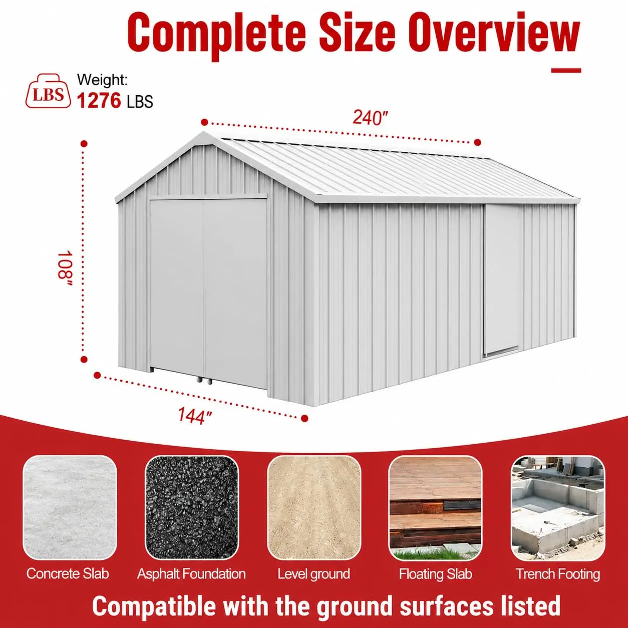 12x20FT Outdoor Metal Storage Shed, Galvanized Steel Portable Building with Double Swing Doors for Tools & Equipment, Customized