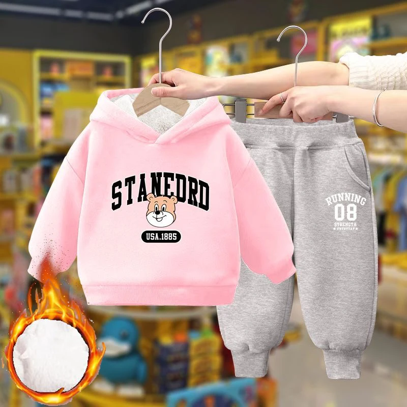 Boy Clothing Sets Winter Baby Cartoon Children Pullover Sweatshirts + Simple Solid Cotton Sports Pants 2pc Kids Clothes 2-10Y