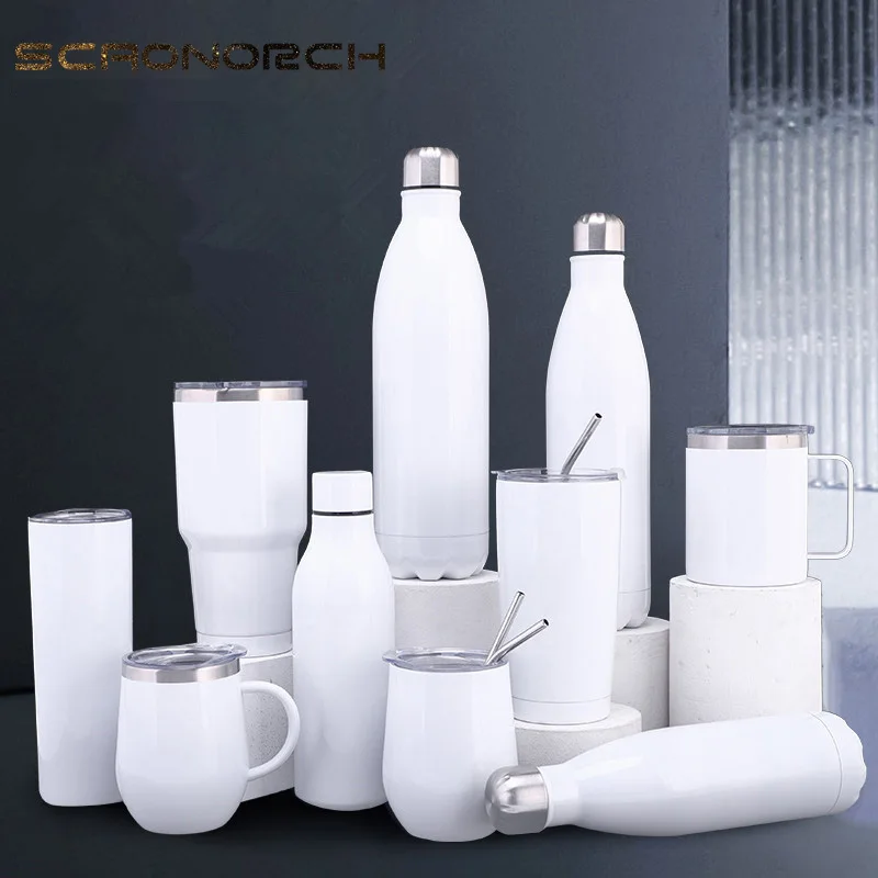 Sublimation Blank White Skinny Tumbler Stainless Steel Tapered Water Bottle Car Cups  Mug Vacuum Insulated Flask Thermos