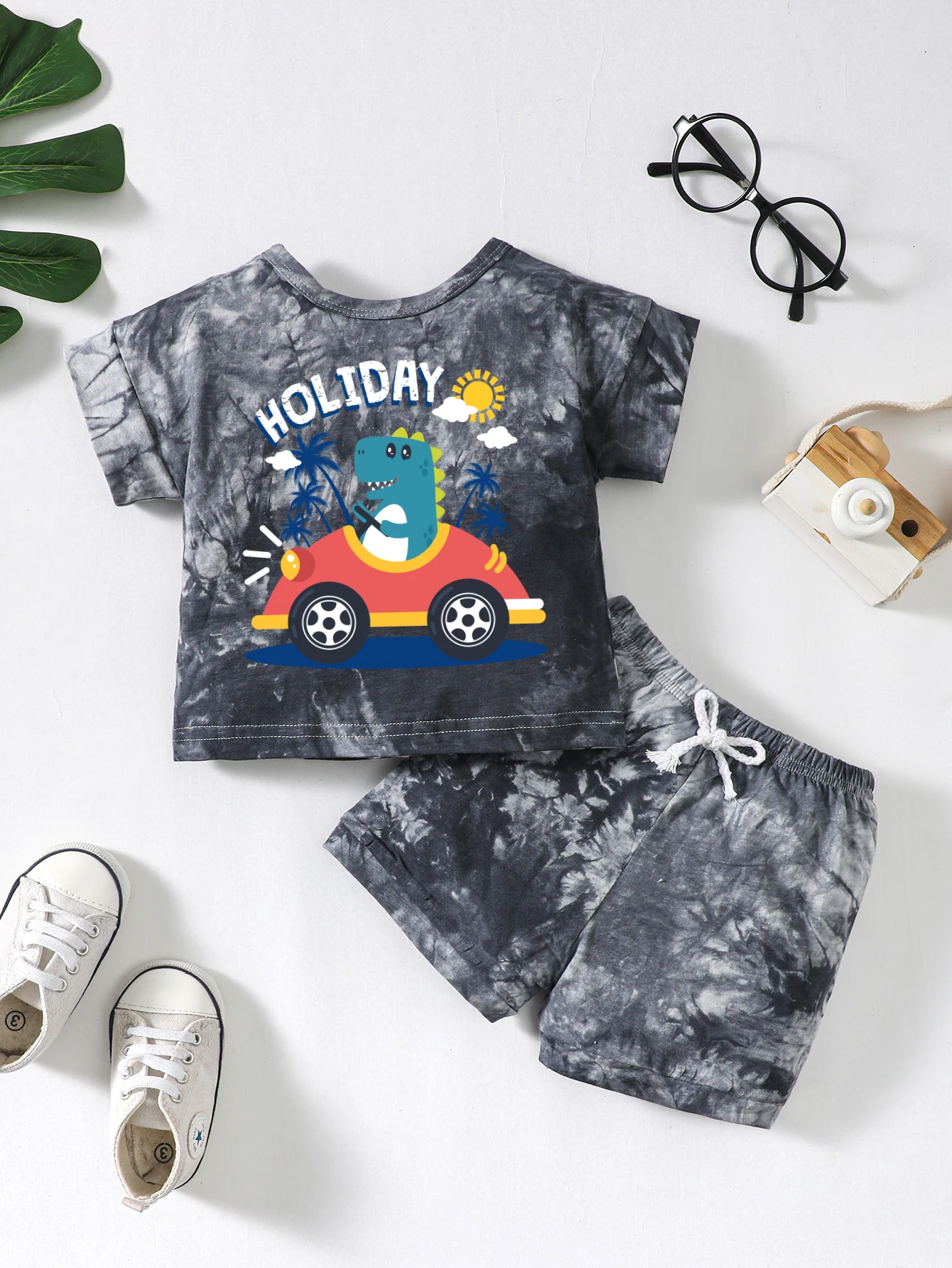 Summer Baby Boys 2-6Y Clothing Set Tie-Dye Dinosaur Car 