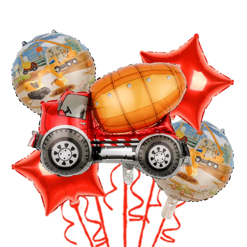 Construction Tractor Theme Birthday Party Decorations Aluminum Film Balloon Tableware Baby Shower Kids Boys Cake Decor Supplies