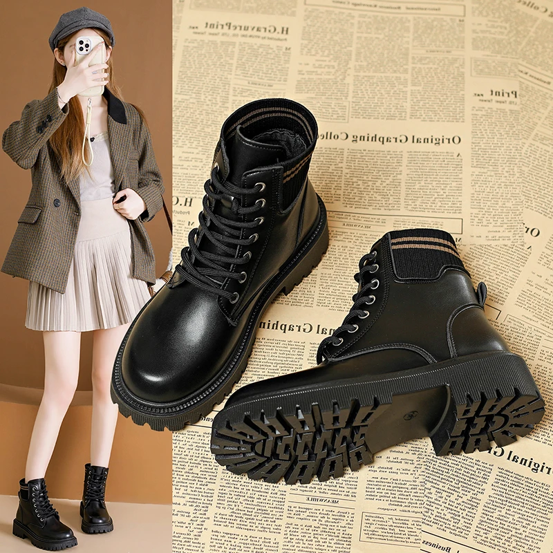 

2025 New Women Platform Boots Winter Warm Short Fashion Plush Ankle Boots Women Lace Up Comfy Low Heels Shoes Women