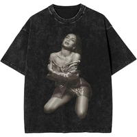 American Hip Hop Y2K Men's Retro SADE Pattern Print Washed Texture T-shirt Summer New Retro Fashion Men's and Women's Streetwear