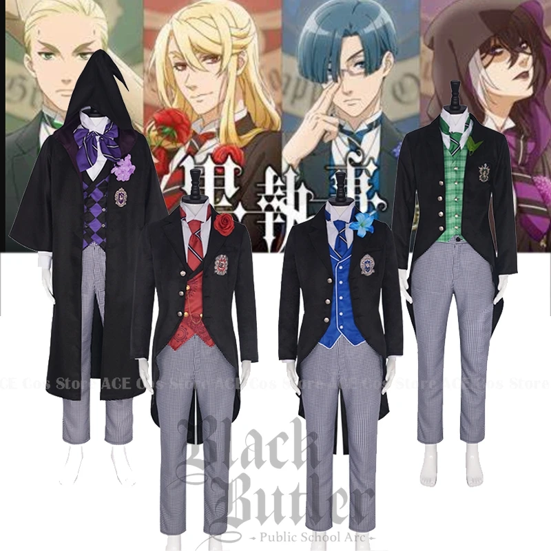 

2024 Anime Kuroshitsuji Black Butler Cosplay Uniform Public School Arc Edgar Redmond Lawrence Bluewer Suit Herman Gregory Outfit