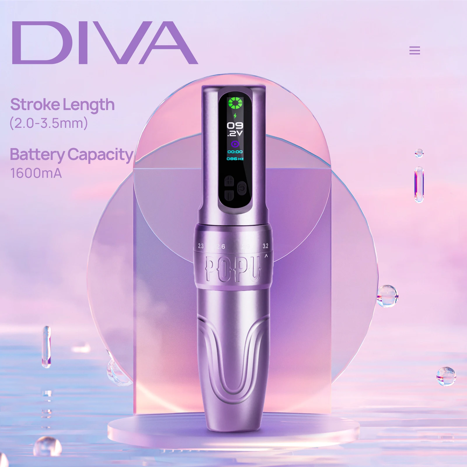 POPU DIVA Permanent Makeup Wireless Battery Tattoo Pen Machine Adjustable Strokes for PMU & SMP OLED Digital Display Power Pack